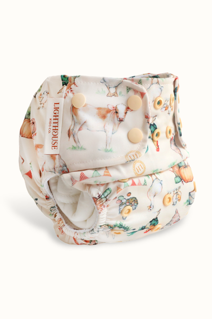 All-In-One Diaper - Recycled - Athletic Wicking Jersey AWJ - Farm Friends