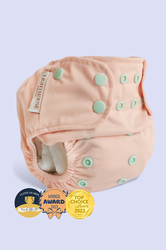 All In One AIO cloth diaper with athletic wicking jersey.  Lighthouse Kids Company Best AIO diaper brand