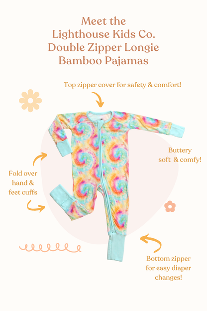 Bamboo Baby Pajamas - Double Zipper - Longies - Tie-Dye